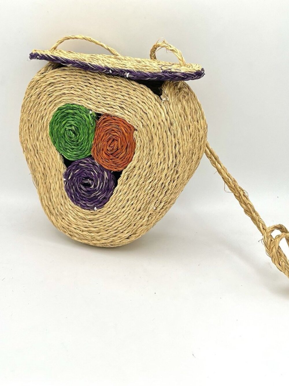 VTG Raffia Straw Purse Boho Woven Crossbody Triangle Bag Coastal Tropical Hippie